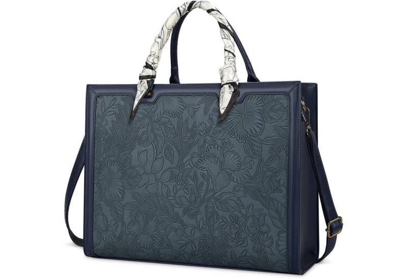 LuxusKollektion Laptoptasche Handtasche Damen Umhängetasche Leder Notebooktasche Blau von LuxusKollektion