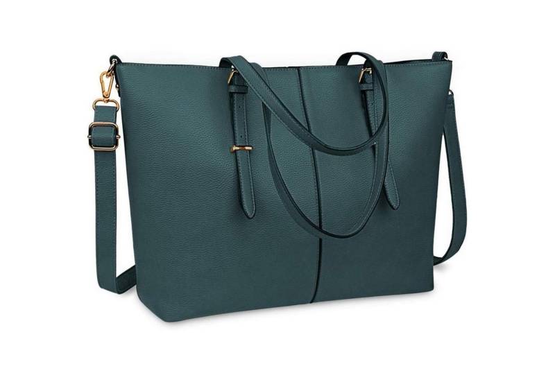 LuxusKollektion Laptoptasche Handtasche Laptop 15,6 Zoll Damen Shopper Leder Business Grün von LuxusKollektion