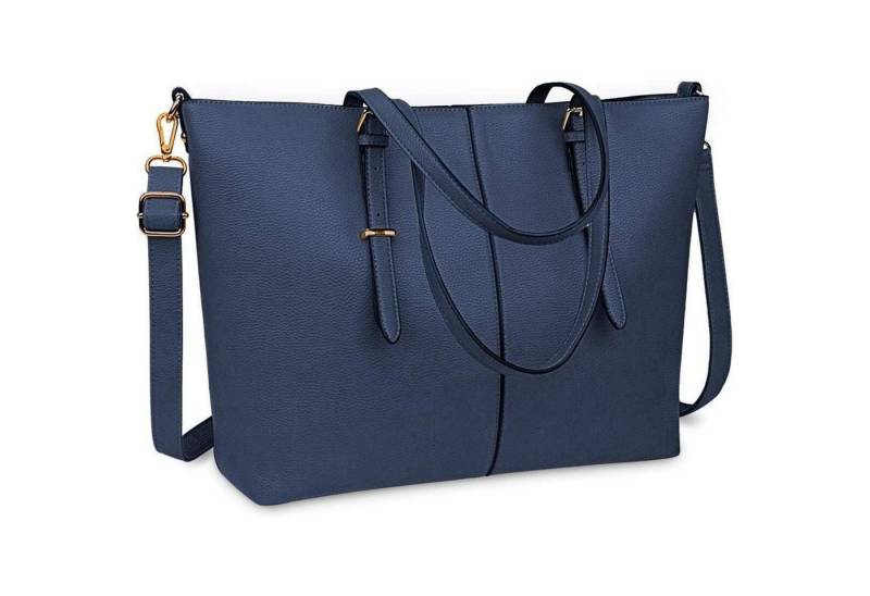 LuxusKollektion Laptoptasche Handtasche Laptop Damen 15,6Zoll Shopper Leder Business Blau von LuxusKollektion