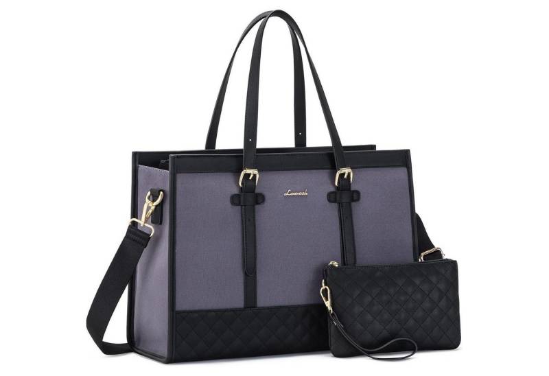 LuxusKollektion Laptoptasche Handtasche Laptoptasche 15 Zoll Damen Leder Schwarz-grau 15,6 Zoll von LuxusKollektion