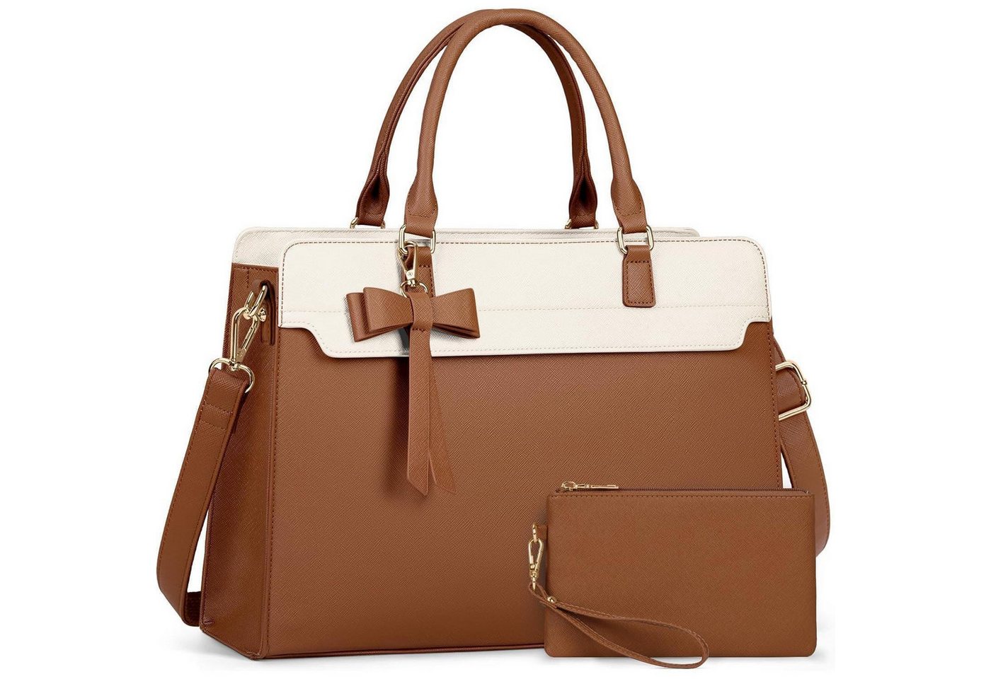 LuxusKollektion Laptoptasche Handtasche Laptoptasche 15.6Zoll Damen Wasserdicht PU Braun weiß von LuxusKollektion