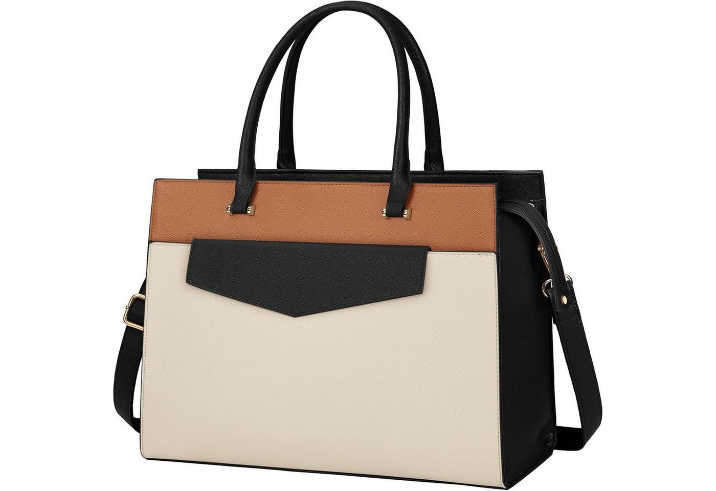 LuxusKollektion Laptoptasche Handtasche Laptoptasche Damen 15.6Zoll PU Leder Beige And Black Brown von LuxusKollektion