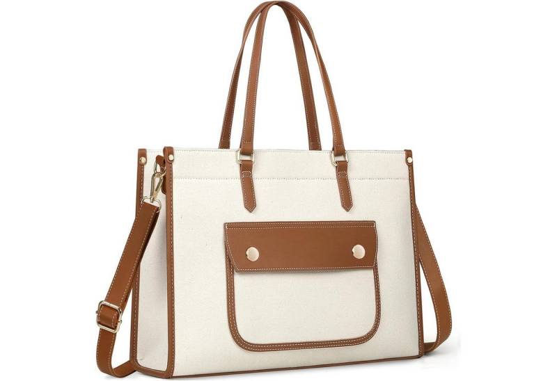 LuxusKollektion Laptoptasche Handtasche Laptoptasche Damen Canvas Arbeitstasche 15.6 Zoll Braun von LuxusKollektion