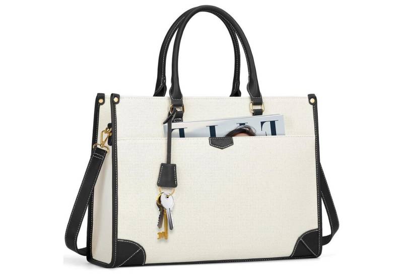 LuxusKollektion Laptoptasche Handtasche Shopper Damen Canvas Laptoptasche 15,6Zoll Schwarz & Beige von LuxusKollektion