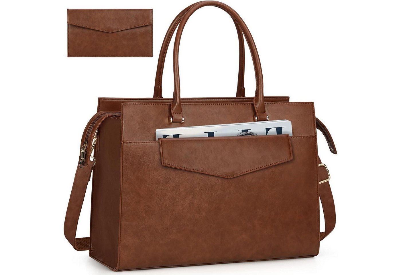 LuxusKollektion Laptoptasche Handtasche Shopper Laptoptasche 15.6Zoll 2in1 PU Leder Vintage Brown von LuxusKollektion
