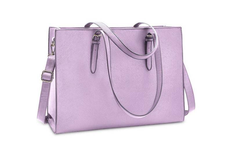 LuxusKollektion Laptoptasche Handtasche Shopper Leder Schwarz Laptop 15.6 Zoll Damen Violett von LuxusKollektion