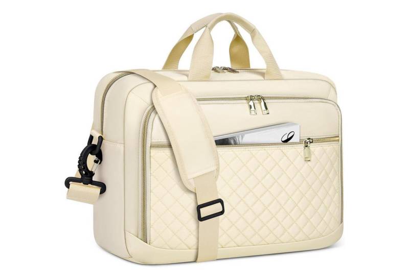 LuxusKollektion Laptoptasche Laptoptasche 17,3 Zoll Damen Business Notebook Umhängetasche Beige von LuxusKollektion