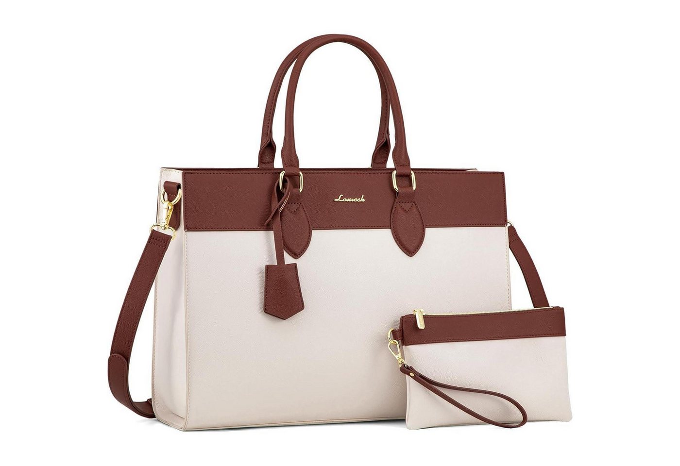 LuxusKollektion Laptoptasche Laptoptasche Damen 15,6 Zoll wasserdicht Leder Beige+braun M von LuxusKollektion