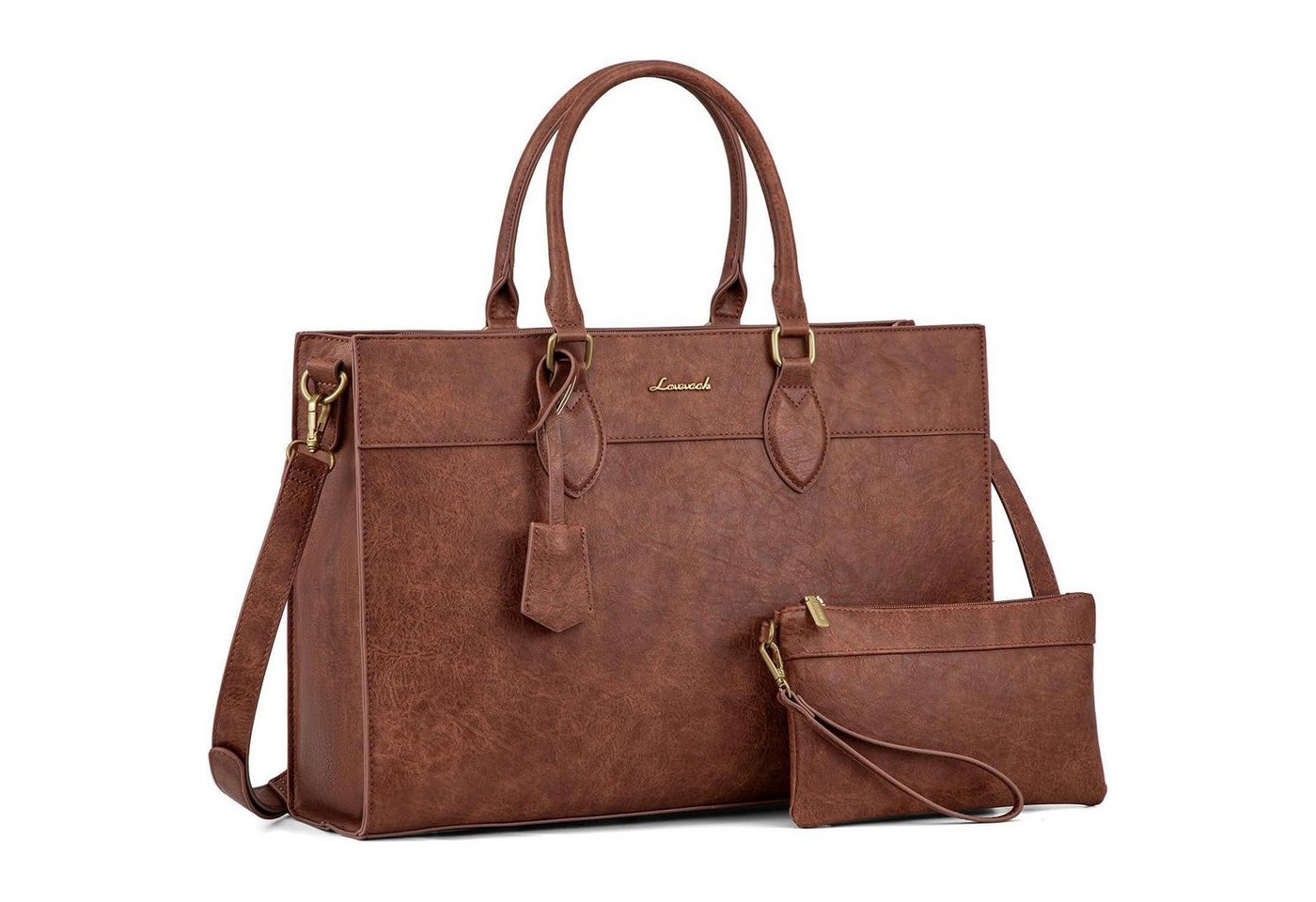 LuxusKollektion Laptoptasche Laptoptasche Damen 15,6Zoll Wasserdicht PU Leder Shopper 1-braun M von LuxusKollektion