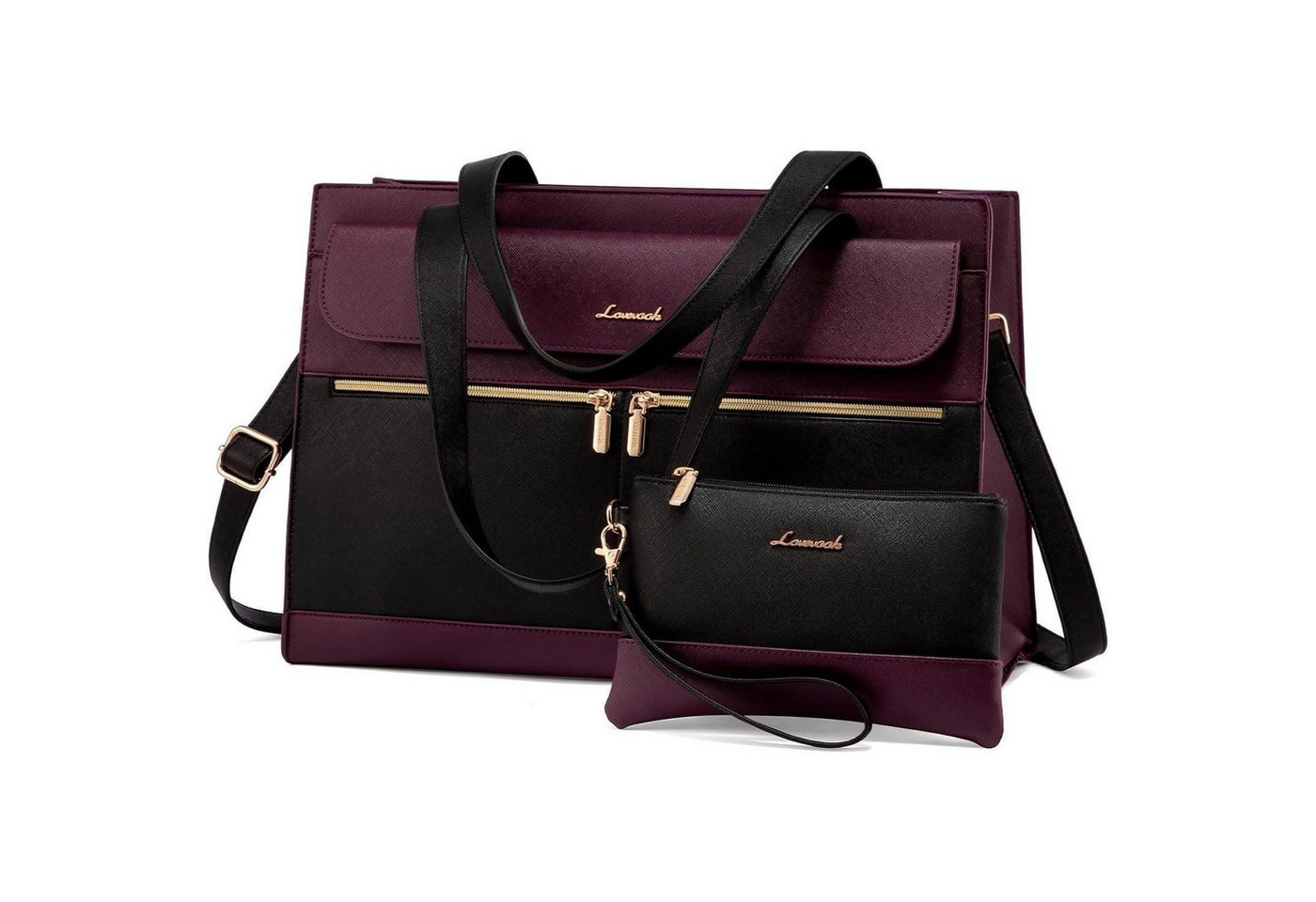 LuxusKollektion Laptoptasche Laptoptasche Damen 15 6 Zoll PU Leder 15.6 Zoll A-schwarz-violett von LuxusKollektion