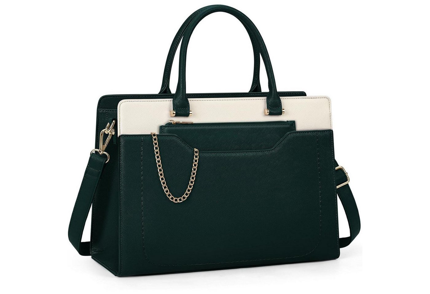 LuxusKollektion Laptoptasche Laptoptasche Damen 15.6 Zoll PU Leder Wasserdicht Shopper Green+white von LuxusKollektion