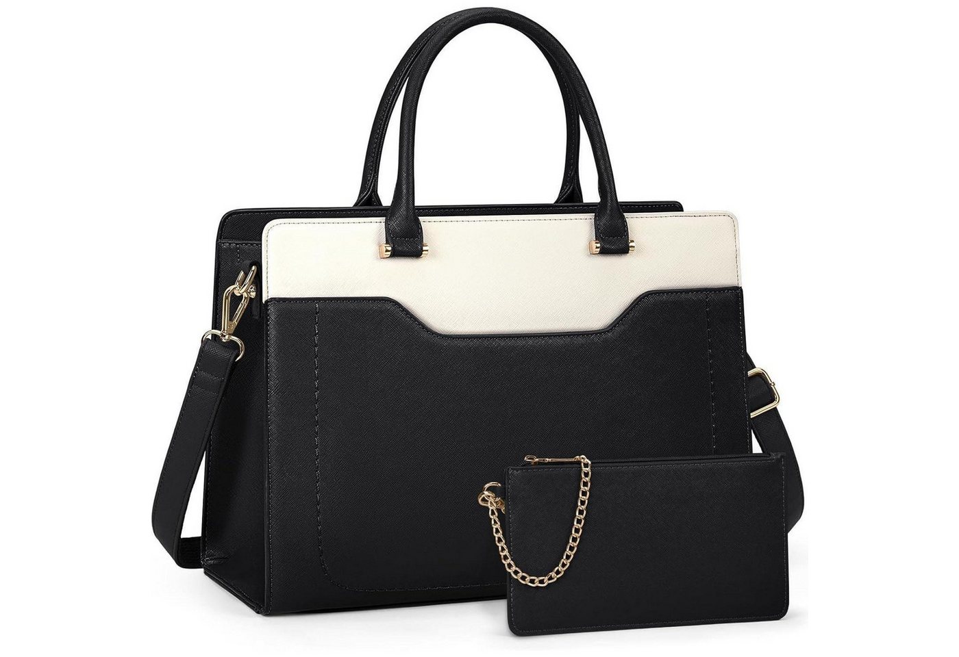 LuxusKollektion Laptoptasche Laptoptasche Damen 15.6Zoll PU Leder Wasserdicht Schwarz weiß von LuxusKollektion