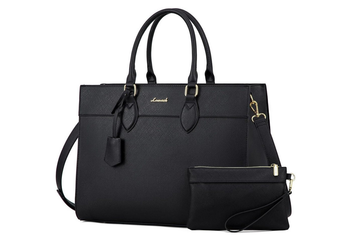 LuxusKollektion Laptoptasche Laptoptasche Damen 17Zoll Wasserdicht PU Leder Aktentasche Schwarz-1 L von LuxusKollektion