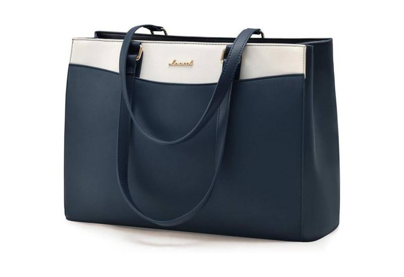 LuxusKollektion Laptoptasche Laptoptasche Damen Handtasche Aktentasche Dunkelblau beige 15,6 Zoll von LuxusKollektion