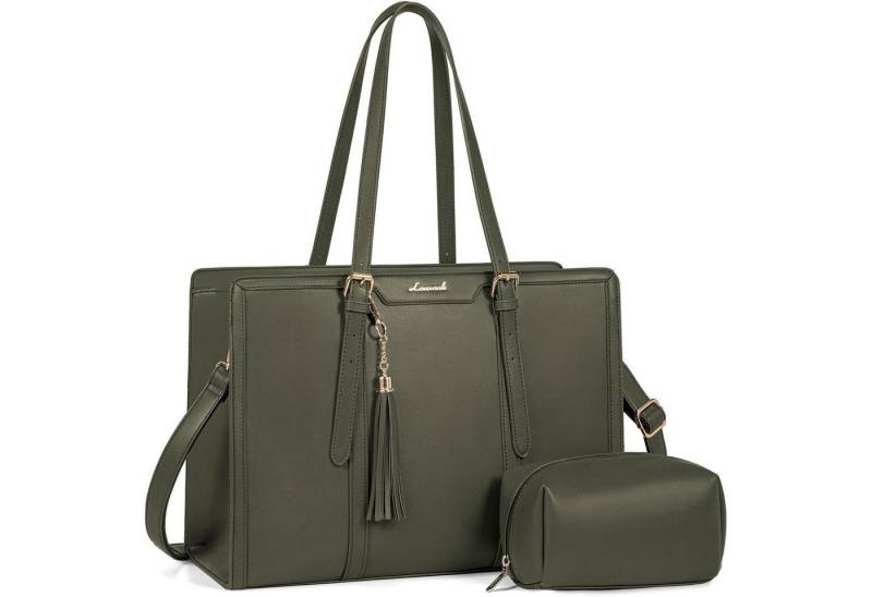 LuxusKollektion Laptoptasche Laptoptasche Damen Leder Umhängetasche Aktentasche 15.6 zoll Olivgrün von LuxusKollektion