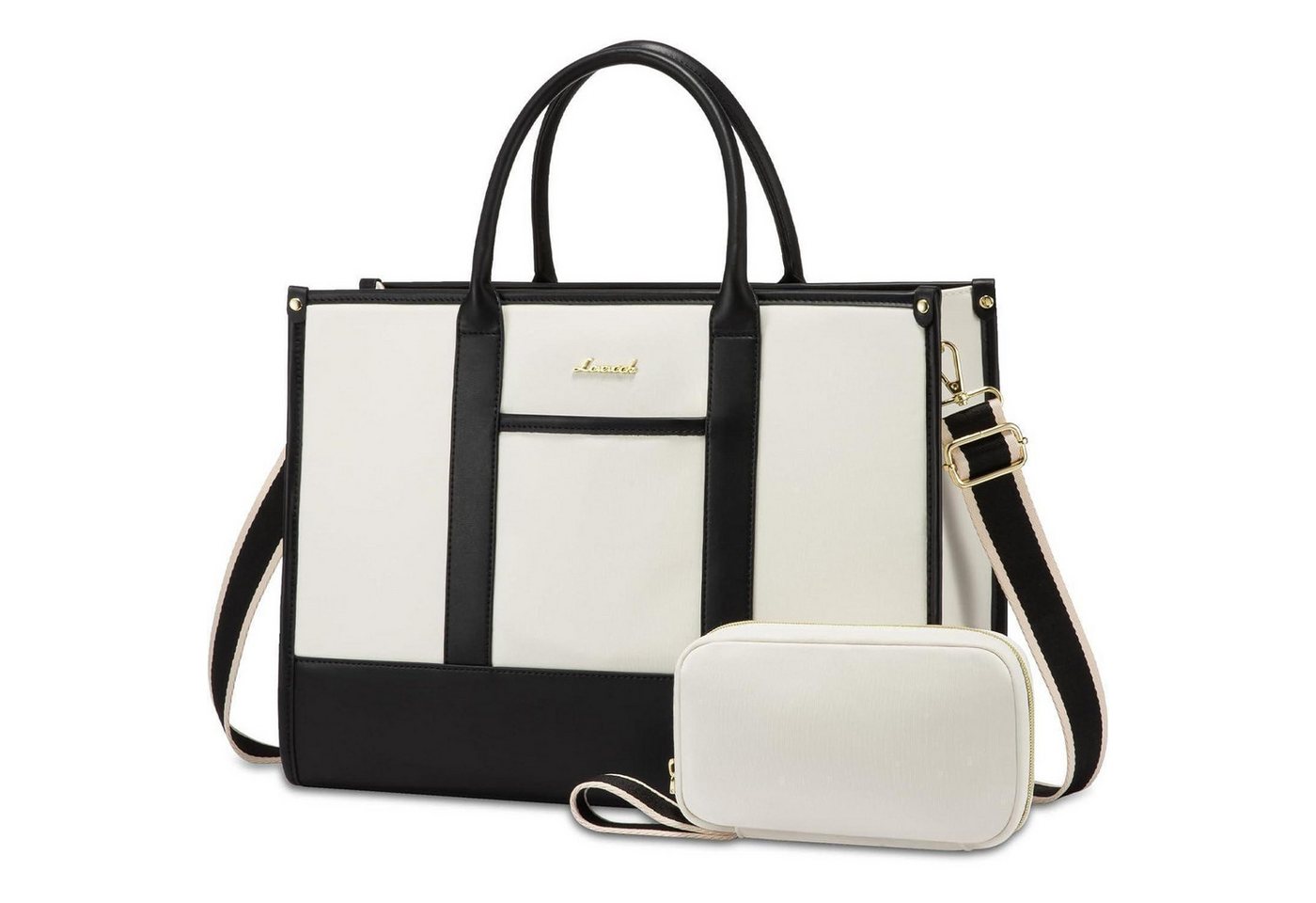 LuxusKollektion Laptoptasche Laptoptasche Damen Wasserdicht Business Büro 15,6 Zoll Beige+schwarz von LuxusKollektion