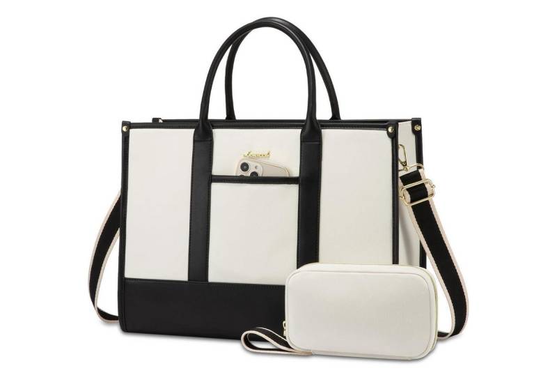 LuxusKollektion Laptoptasche Laptoptasche Damen Wasserdicht Leder Arbeit Büro 17 Zoll Schwarz+beige von LuxusKollektion