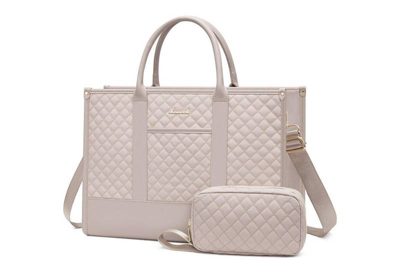 LuxusKollektion Laptoptasche Laptoptasche Damen Wasserdicht Leder Business 15,6 Zoll Graurosa von LuxusKollektion