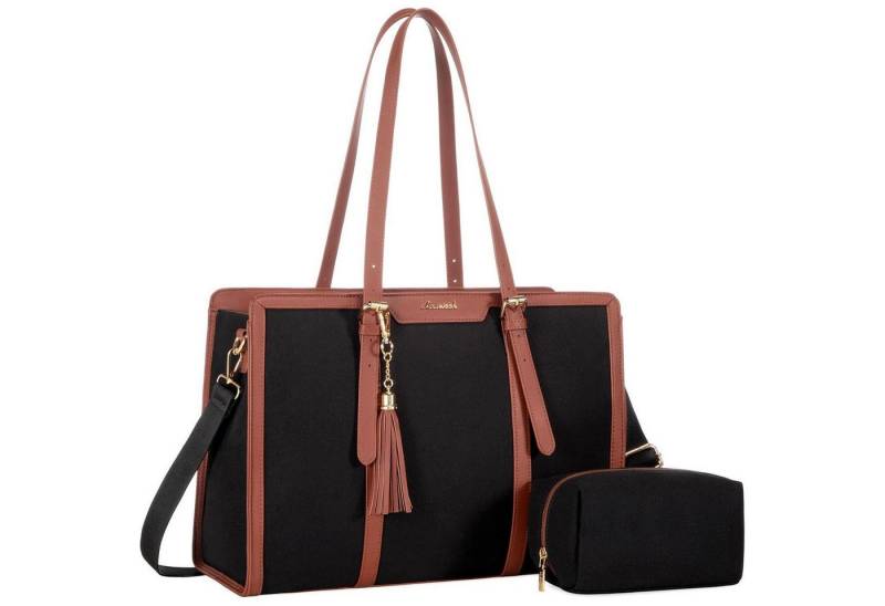 LuxusKollektion Laptoptasche Tote Bag Damen Laptop Canvas Shopper 15.6 zoll Schwarz Braun von LuxusKollektion