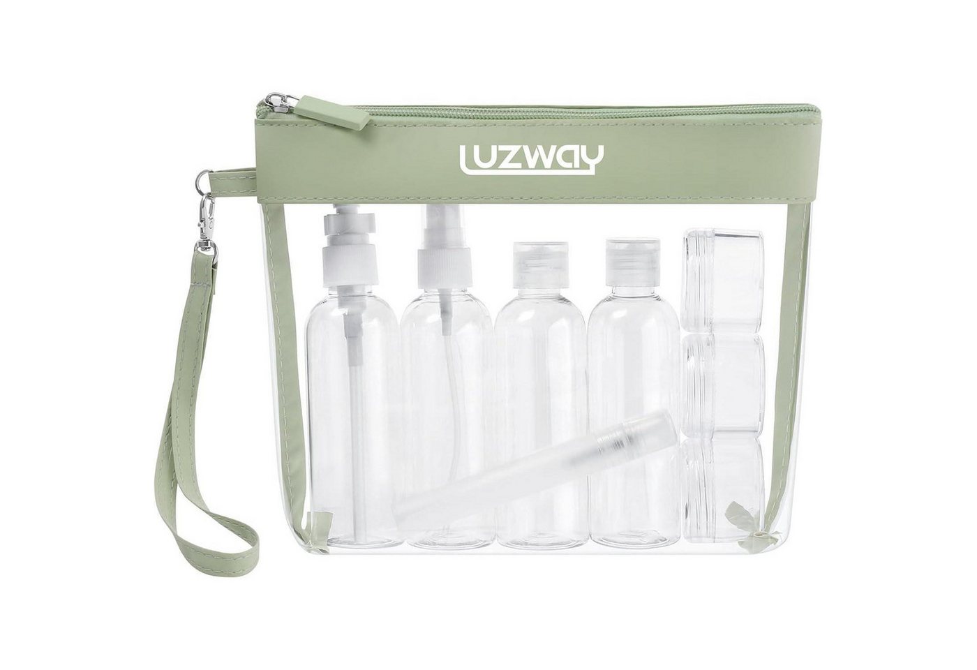 LuxusKollektion Liquidtasche Kulturbeutel Transparent Reise 8 Flaschen 100ml Avocado Grün von LuxusKollektion
