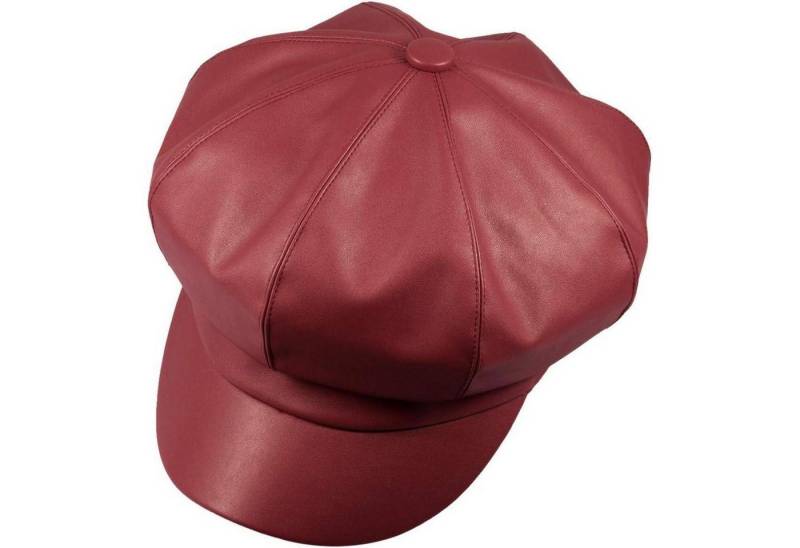 LuxusKollektion Mineralstein Baskenmütze PU Leder Damen Newsboy Herbst Winter Einheitsgröße #2-Rot von LuxusKollektion