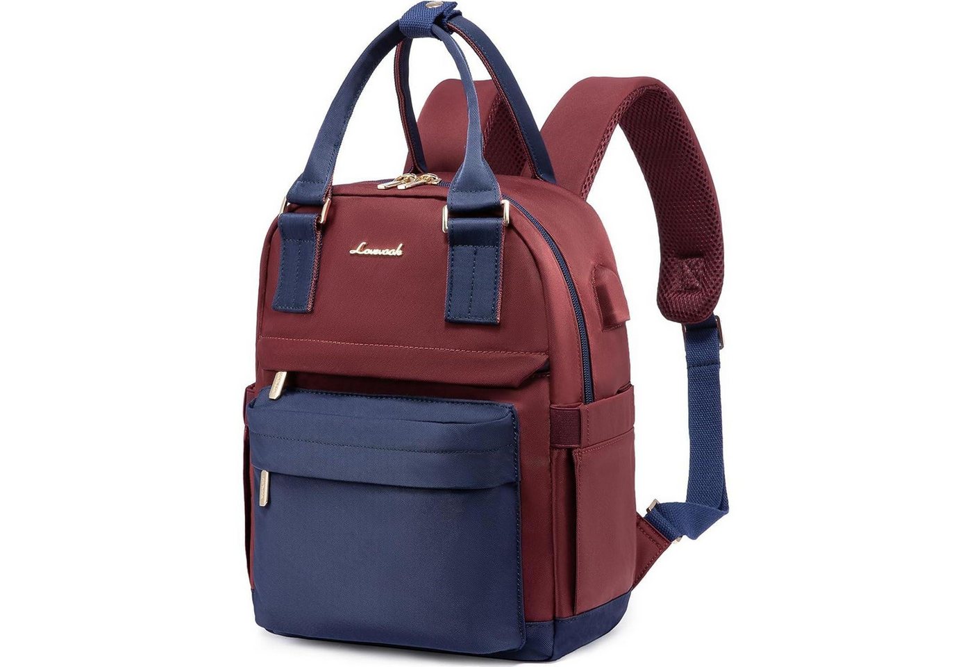 LuxusKollektion Minirucksack Rucksack Damen Klein Wasserdicht 11 Zoll Marineblau & Dunkelrot von LuxusKollektion
