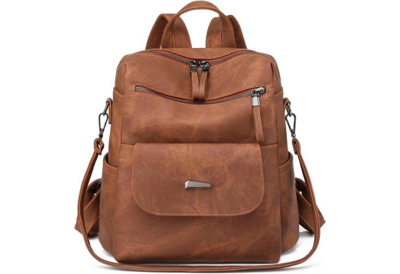 LuxusKollektion Minirucksack Rucksack Damen Wasserdicht Diebstahlsicher Leicht PU Leder Caramel von LuxusKollektion