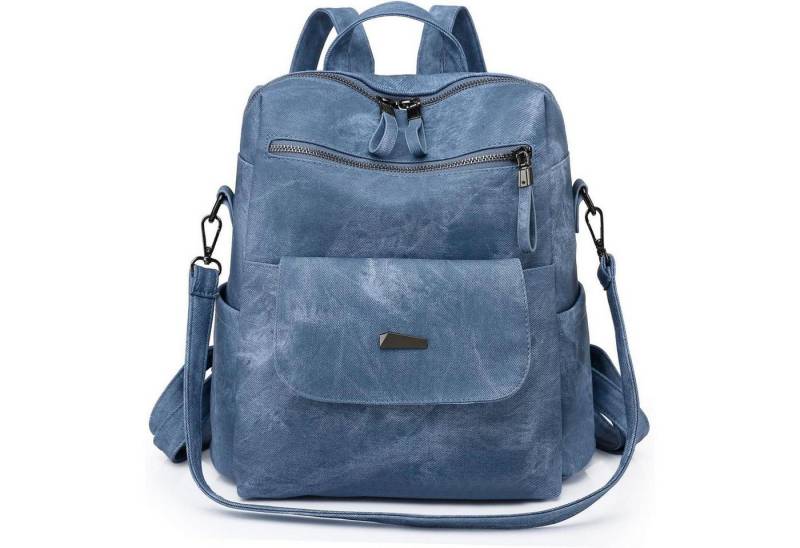 LuxusKollektion Minirucksack Rucksack Damen Wasserdicht Diebstahlsicher PULeder Wandelbar Blau von LuxusKollektion
