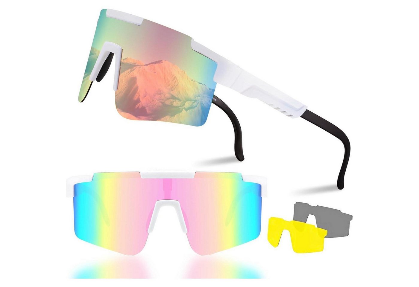 LuxusKollektion Monoscheibensonnenbrille Fahrradbrille Sportbrille Herren Damen C3 mit 2 Wechselgläser von LuxusKollektion