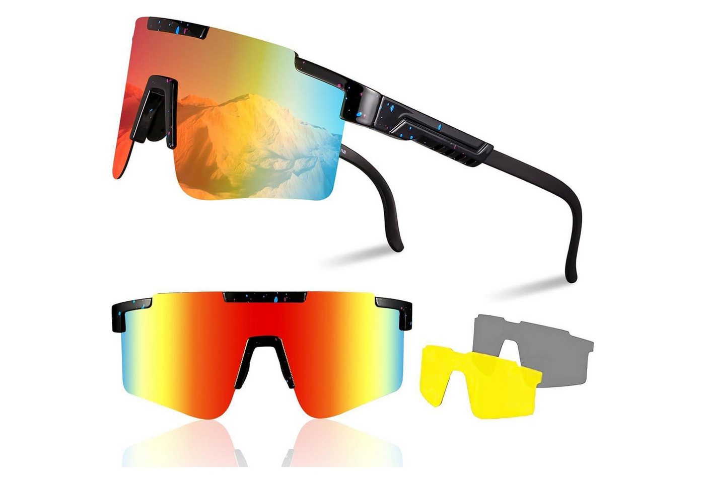 LuxusKollektion Monoscheibensonnenbrille Fahrradbrille polarisierte UV400 Herren C6-XK mit 2 Wechselgläser von LuxusKollektion