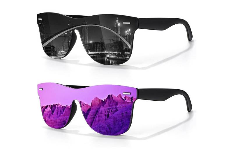LuxusKollektion Monoscheibensonnenbrille Sonnenbrille Polarisiert UV400 2er-pack Schwarz Grau Schwarz Lila von LuxusKollektion