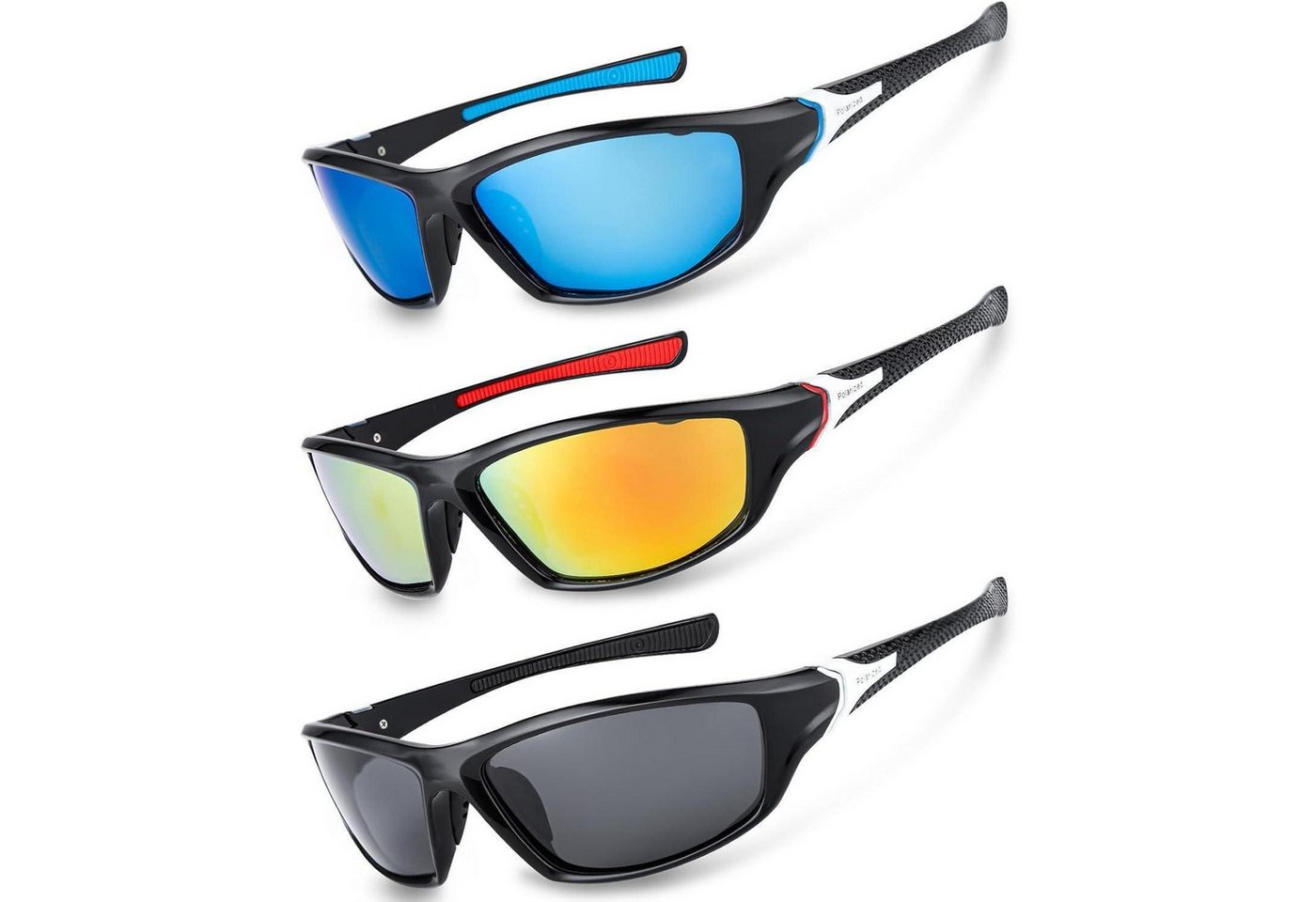 LuxusKollektion Monoscheibensonnenbrille Sonnenbrille polarisierte UV400 Sport Herren 3 Paar Rad Ski Mehrfarbig von LuxusKollektion