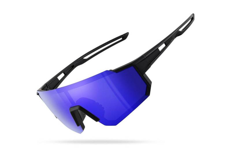 LuxusKollektion Monoscheibensonnenbrille Sportbrille Herren Damen Fahrradbrille Polarisiert Schwarz Dunkelblau von LuxusKollektion