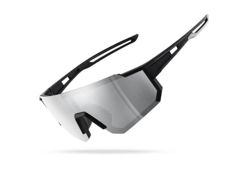 LuxusKollektion Monoscheibensonnenbrille Sportbrille Herren Damen polarisiert UV400 Fahrrad Ski Schwarz Silbrig von LuxusKollektion