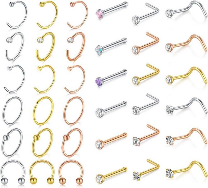 D.Bella Nasenpiercing 18G Nasenring Nasenstecker Chirurgenstahl Spirale Hoop Ring 36 Stück von D.Bella