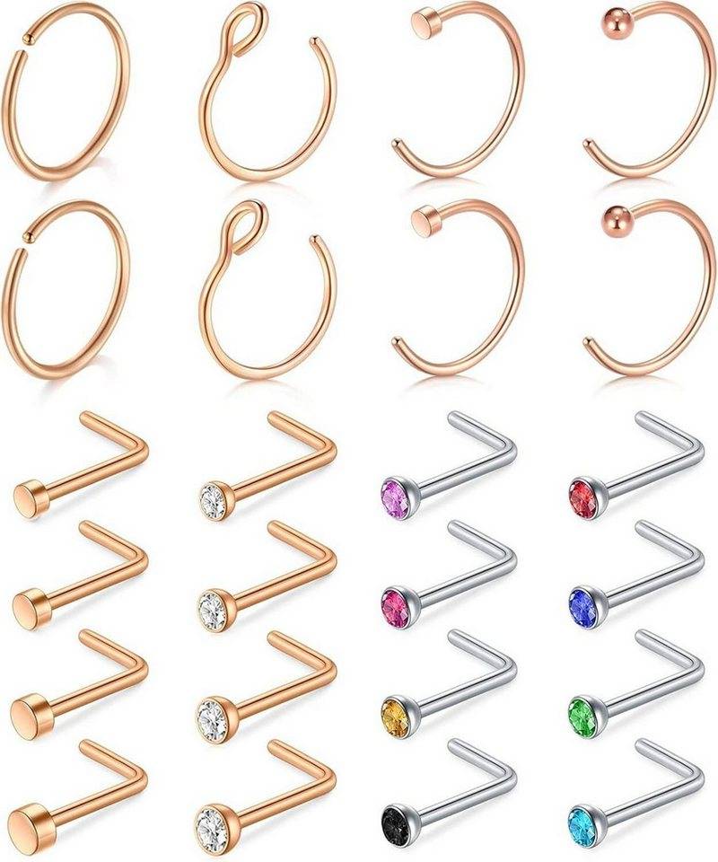 D.Bella Nasenpiercing 18g Nasenringe Nasenstecker Chirurgenstahl L-Form Schmuck Set 24 Stück von D.Bella