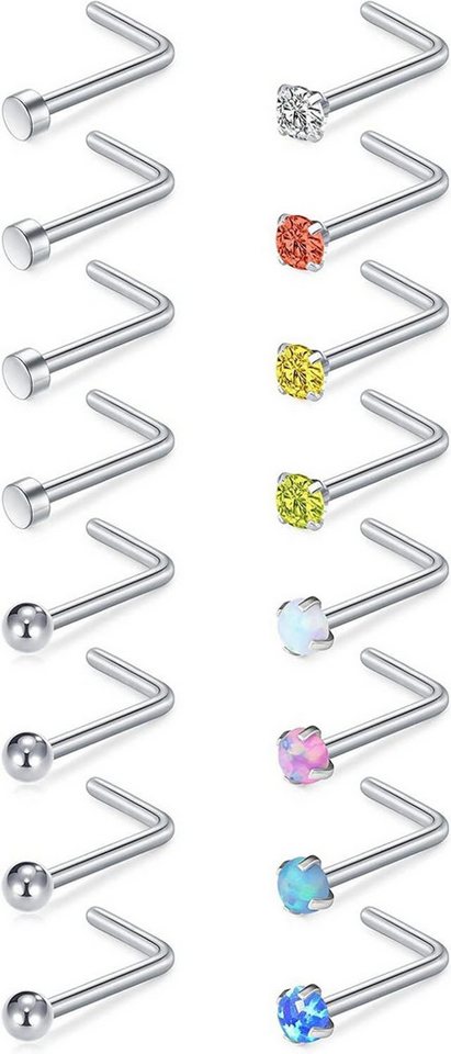 D.Bella Nasenpiercing 18g Nasenringe Nasenstecker Set Chirurgenstahl L-Form Opal CZ Stein 16 von D.Bella
