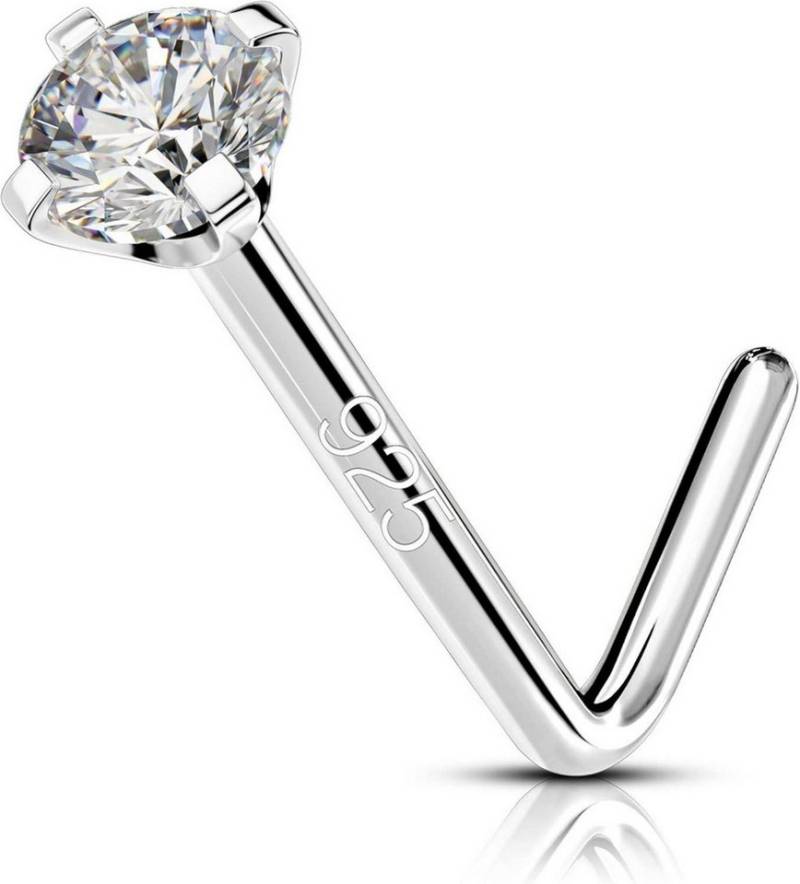 OUFER Nasenpiercing 20G Nasenpiercing Silber 925 Nose Ring L Form 2mm CZ Piercing Nase von OUFER