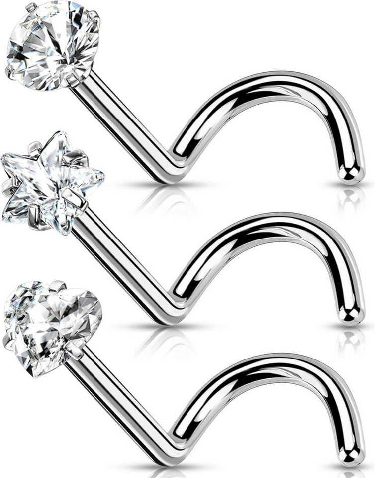 OUFER Nasenpiercing 20G Titanium Nose Ring S-Form CZ Star Nose Piercing 3mm Jewelry von OUFER