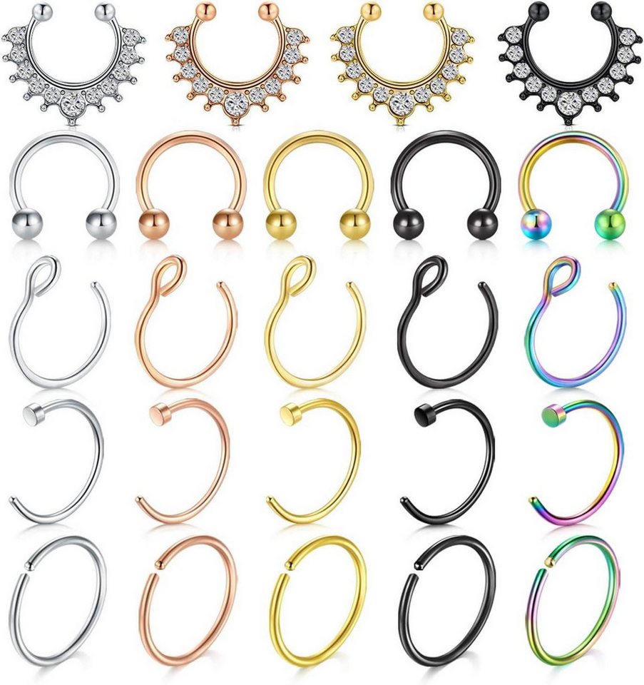 LAURITAMI Nasenpiercing Fake Septum Nasenring Set Edelstahl Kristall 24 Stück Piercing Schmuck LAURITAMI Nasenpiercing Fake Septum Nasenring Set Edelstahl Kristall 24 Stück Piercing Schmuck von LAURITAMI