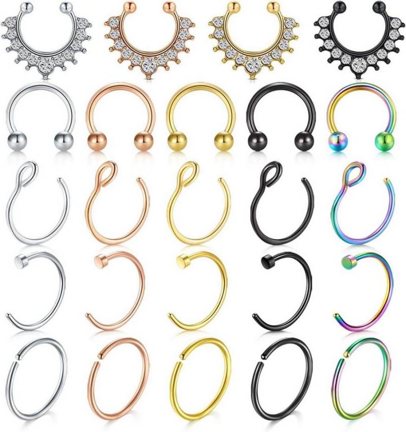 LAURITAMI Nasenpiercing Fake Septum Nasenring Set Edelstahl Kristall 24 Stück Piercing Schmuck von LAURITAMI