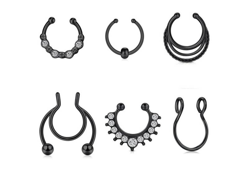 MODRSA Nasenpiercing Fake Septum Nasenringe Set 6 Stück Schwarz Edelstahl Non-Piercing von MODRSA
