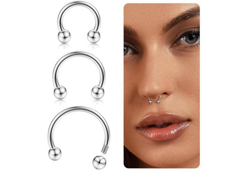 Diamday Nasenpiercing G23 Titanium Hufeisen Septum Piercing Set 16G 8-12mm 3er-Pack von Diamday