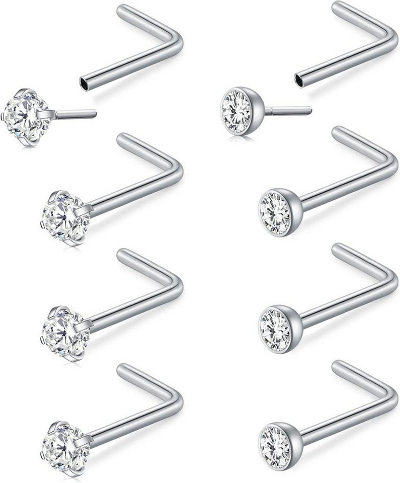 Mayhoop Nasenpiercing Nasenpiercing 20G Chirurgischer Edelstahl L-Form CZ Nasenstecker Set von Mayhoop