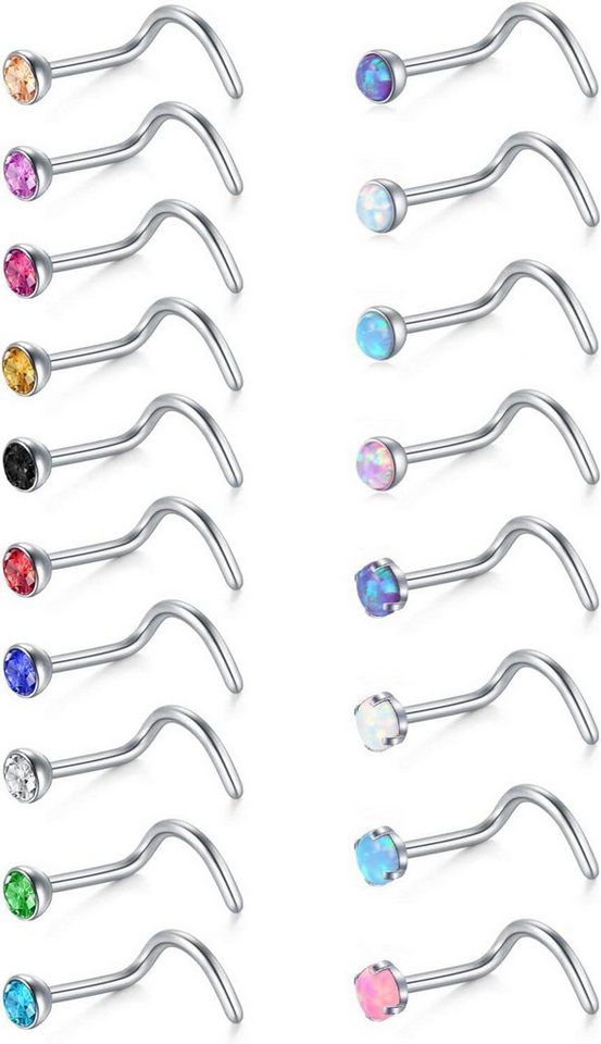 Mayhoop Nasenpiercing Nasenpiercing 20G Chirurgischer Stahl Opal CZ Nasenschmuck 18 Stück von Mayhoop
