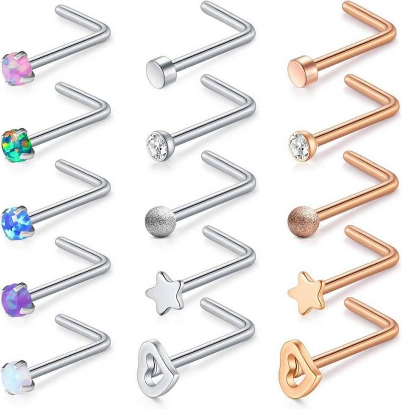 Mayhoop Nasenpiercing Nasenpiercing Set 15 Stück 20G Chirurgischer Stahl CZ Opal Nostril von Mayhoop