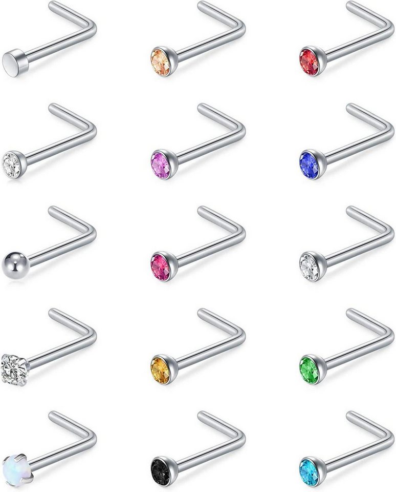 Mayhoop Nasenpiercing Nasenpiercing Set 20G Chirurgischer Stahl 15 Stück L Förmig CZ Opale von Mayhoop