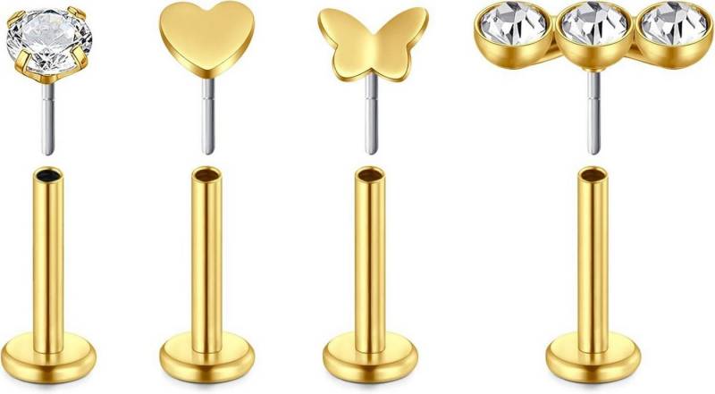 LAURITAMI Nasenpiercing Nasenpiercing Stecker 18G 20G Push in Edelstahl CZ 3mm 4stk von LAURITAMI