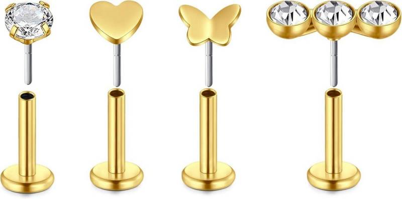 LAURITAMI Nasenpiercing Nasenpiercing Stecker Edelstahl 20G 6mm CZ 4er Set von LAURITAMI