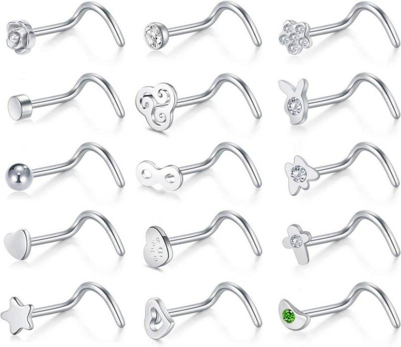 Briana Williams Nasenpiercing Nasenpiercing Stecker Silber Edelstahl 20G L Form Spiral 15stk von Briana Williams